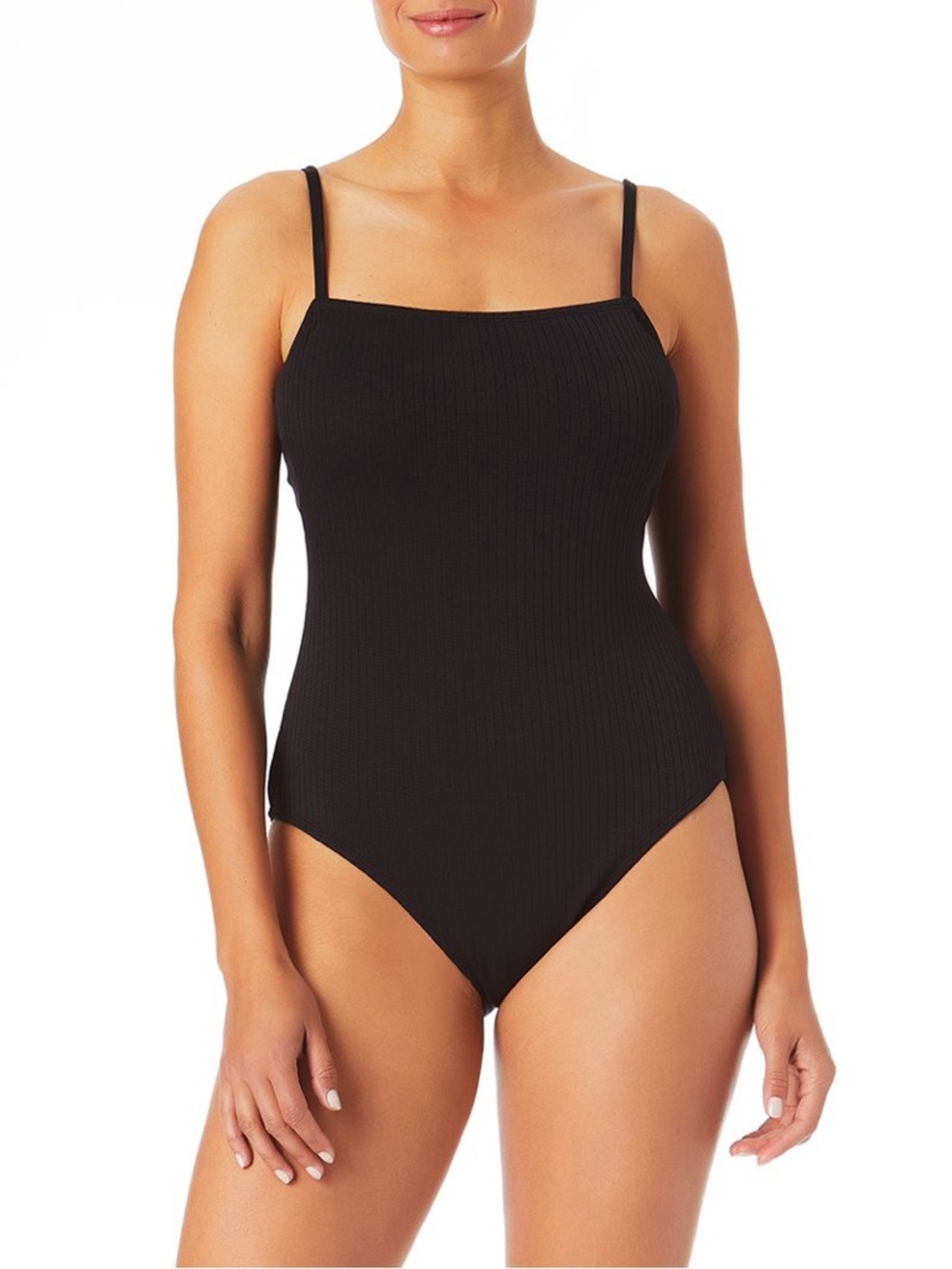 Ribbed Square-Neck One-Piece Swimsuit in Black